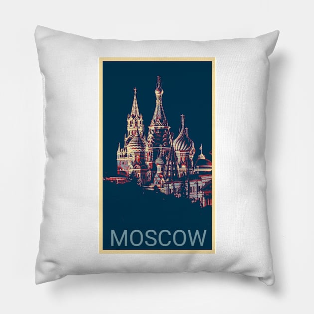 Moscow in Shepard Fairey style Pillow by Montanescu