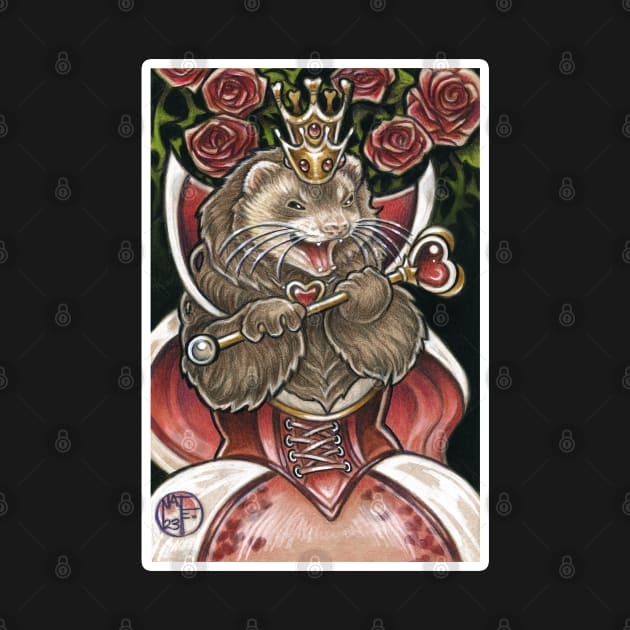 Queen of Hearts Ferret - White Outlined Version by Nat Ewert Art