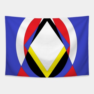 black white red blue yellow circles and triangles Tapestry