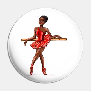 Ballet in red pointe shoes - ballerina at rest - ballerina taking a break  in red tutu and red shoes  - brown skin ballerina Pin