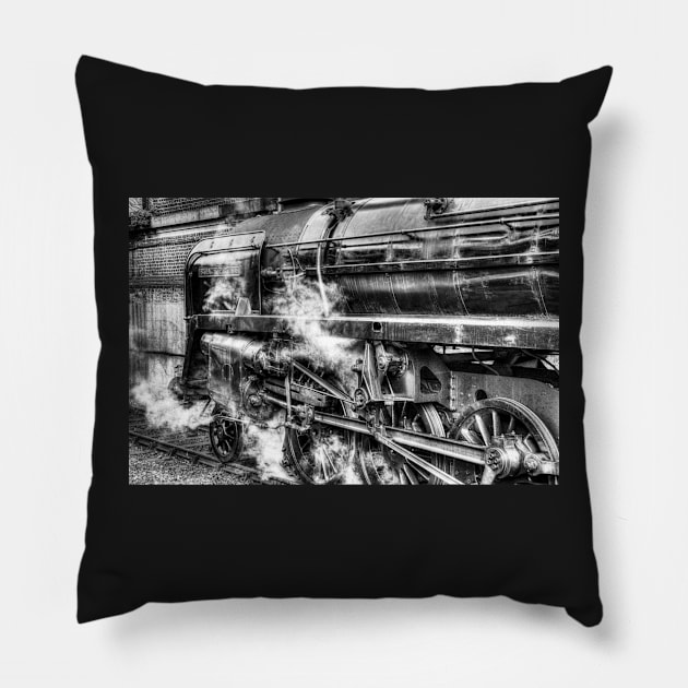 Black Prince Steam Train, Black And White Pillow by tommysphotos