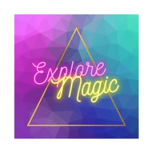 Explore magic low poly neon typography triangle T-Shirt