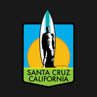 Santa Cruz California Surfer Statue Bill Lidderdale Sticker Sunset Green T-Shirt