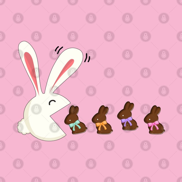 Funny Easter Rabbit Eating Chocolate Easter Bunnies by Dibble Dabble Designs