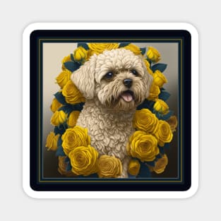 Maltipoo yellow roses 2 Magnet