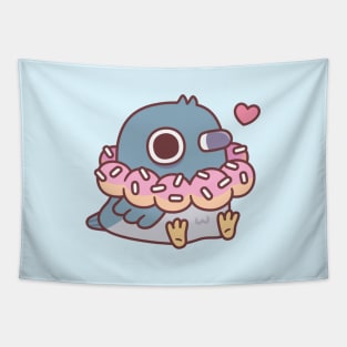 Cute Chubby Pigeon With Donut Necklace Funny Tapestry
