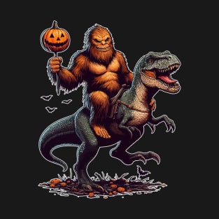 Halloween Bigfoot Riding A T Rex Dinosaur T-Shirt