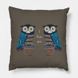 Cute owl couple in chalk hand drawn style Pillow