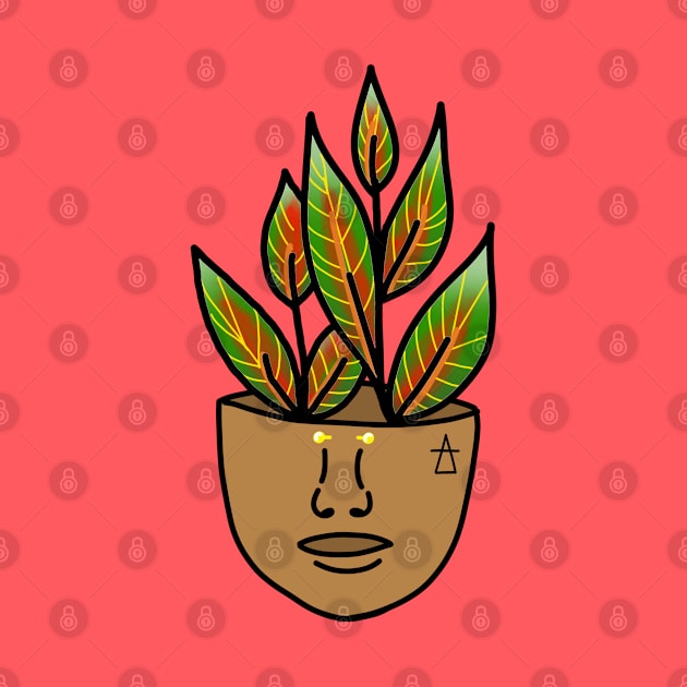 Tropical House Plant Person with Face Tattoo and Piercing by Tenpmcreations