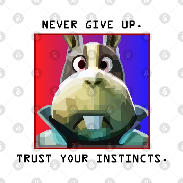 Peppy Hare Never Give Up (Black Text) by SequinFreud