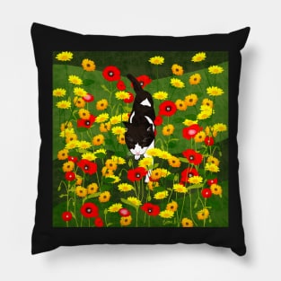 Cat in the Wildflowers Pillow