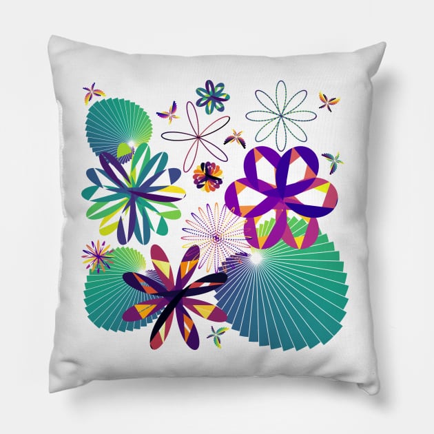 Data Flowers and Butterflies | Rose Curves Bar Charts White Pillow by aRtVerse