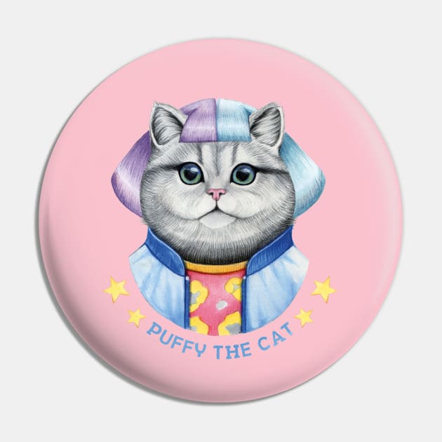 Watercolor Puffy the cat Pin by fears