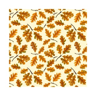 Autumnal oak leaves on off white T-Shirt