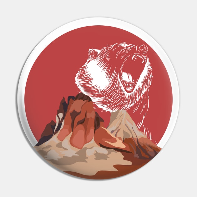 Bear Roaring in Red Mountain Landscape | Gift Idea for Travelers who love Hiking or Camping | Wanderlust T-Shirt T-Shirt Pin by mschubbybunny