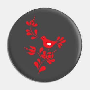 Spring bird and flower in red illustration Pin