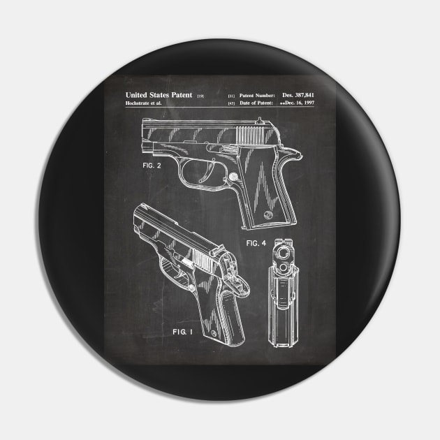 Sig Sauer Pistol Patent - Firearm Enthusiast Gun Lover Art - Black Chalkboard Pin by patentpress