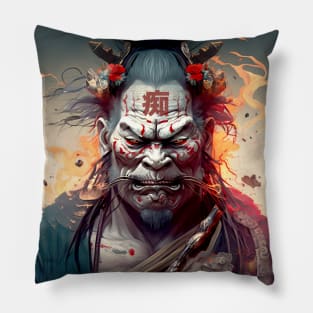 Wrath of a Samurai No. 2: Oni Transformation  -- Perturbed Samurai with the word for "Idiot", "Stupid" in kanji (痴 [chī] ) on his forehead Pillow