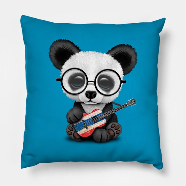 Baby Panda Playing Thai Flag Guitar Pillow by jeffbartels