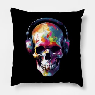 Street Art Skull Headphones Skull Rainbow Colorful Skull Art Pillow