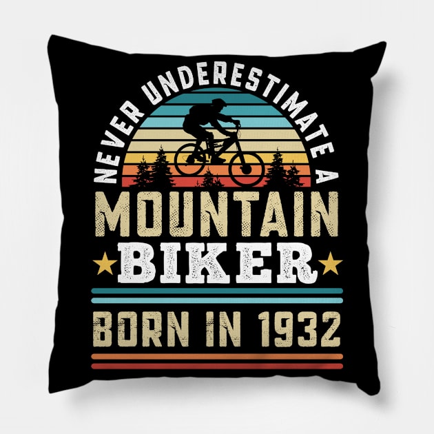 Mountain Biker born 1932 90th Birthday Gift MTB Pillow by qwertydesigns