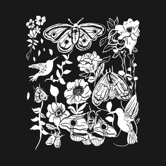 Moth & Flowers, Hummingbirds Garden Witch Gothic by LunaElizabeth