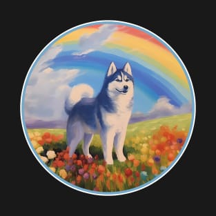 Siberian Husky Memorial Rainbow Bridge Colorful Dog Art T-Shirt