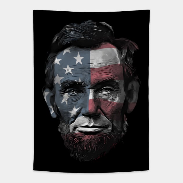 President Abraham Abe Lincoln with USA Flag Overlay Tapestry by hobrath