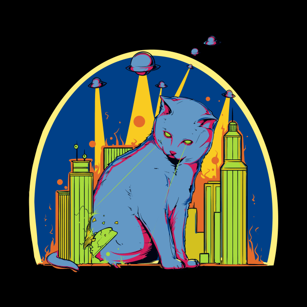 Giant Laser Cat From Space Attacks City by LittleBunnySunshine