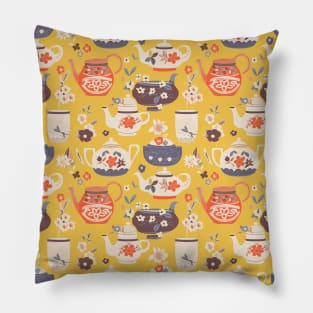 Tea time japanese relax yellow Pillow