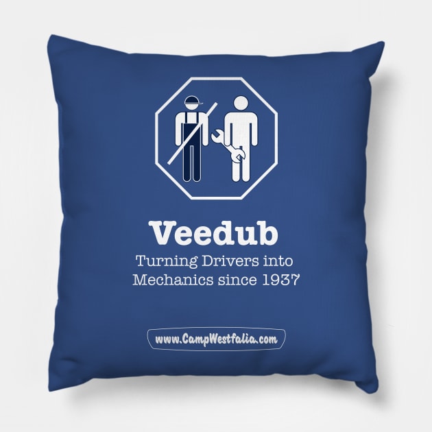 Veedub, Turning Drivers into Mechanics Since 1937 Pillow by CampWestfalia