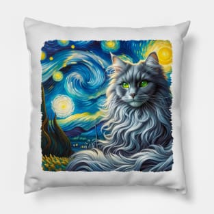 Nebelung Starry Night Inspired - Artistic Cat Pillow