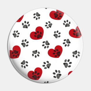 Black doodle paw print and hearts Pin