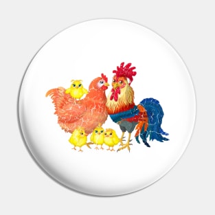 Rooster family Pin