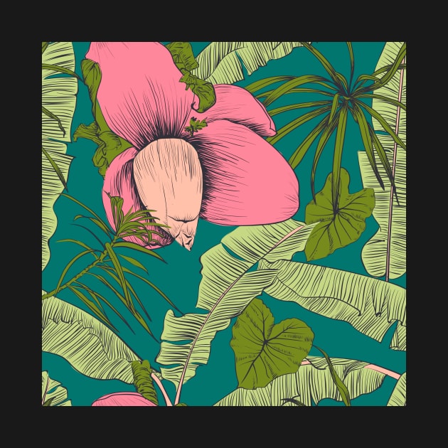 Seamless tropical pattern with banana palms by Olga Berlet