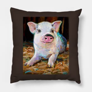 Cute Farm Pig in Barn Painting by Robert Phelps Pillow