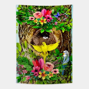 Nesting Budgerigars aka Parakeets Tapestry