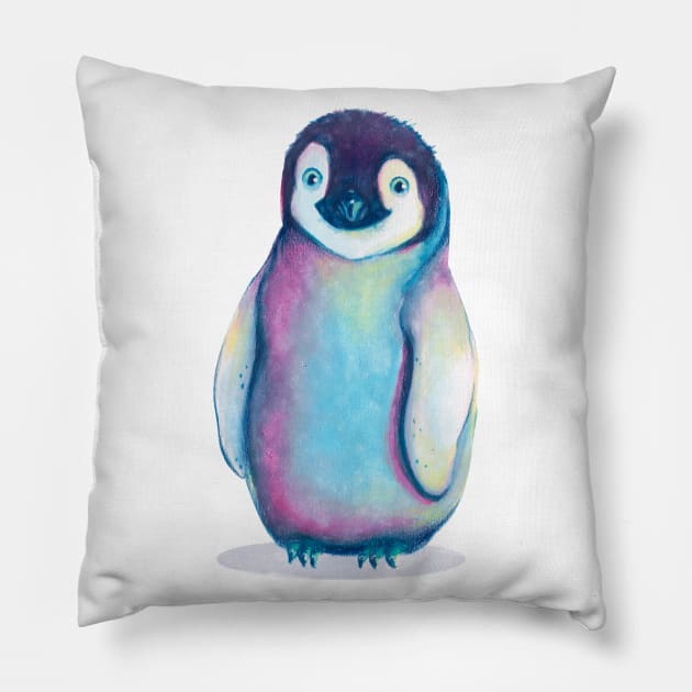 Colorful chubby penguin, watercolor art Pillow by KookyAngie