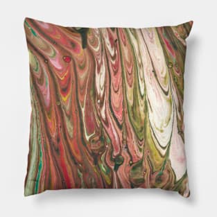 Marble feathers green red cream Pillow