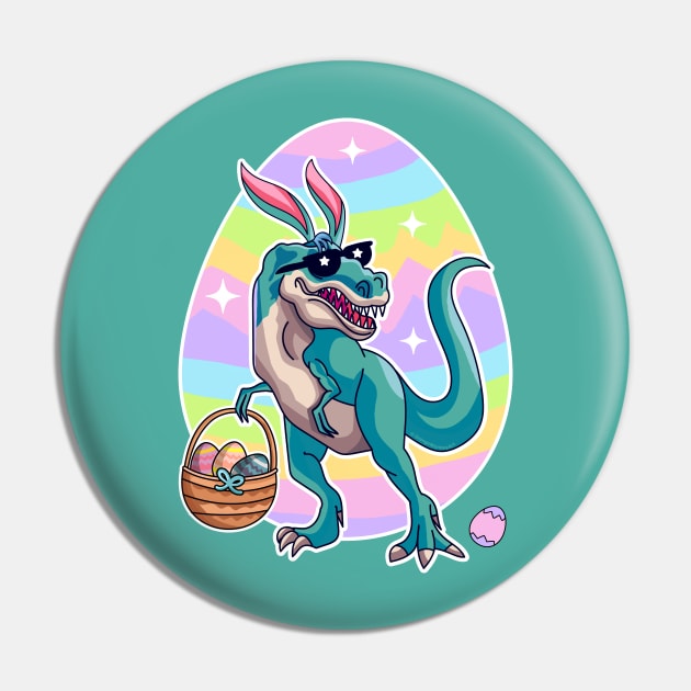 T Rex Easter Bunny With Eggs Basket Funny Dinosaur Boys Kids Pin by OrangeMonkeyArt