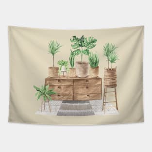 Boho Green Houseplants Tapestry