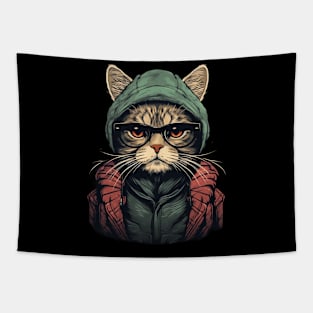 Hipster Cat With Glasses Tapestry