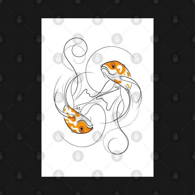 Dancing Koi Fish Yin Yang Line Drawing by AdamRegester