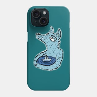 Blue wolf and sea Phone Case