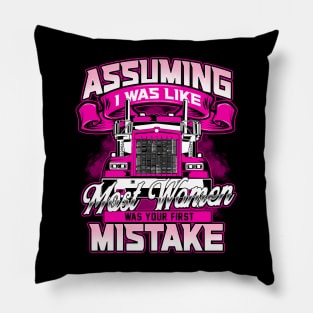 Trucker Female Semi Truck Driver Women Pillow