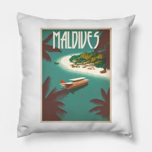 Maldives Resort Vintage Travel Art Poster Pillow