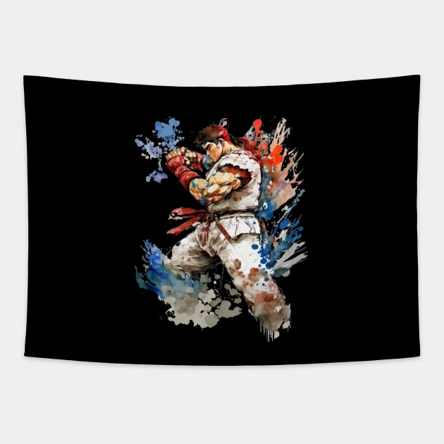 Ryu from Street Fighter - Watercolor Design Tapestry by Labidabop