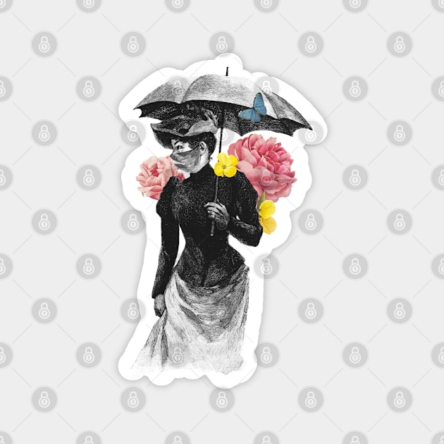 Hand drawn lady with umbrella Magnet by Mako Design 