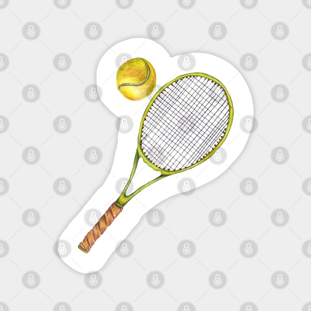 Tennis racket with tennis ball. color pencil Magnet by lisenok