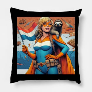 Dutch: Female 80's Comic Book Hero with Sloth Pillow